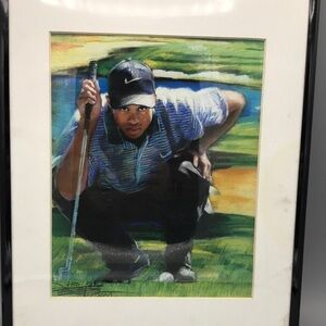 Tiger Woods Sign, matted and Frame Sketch